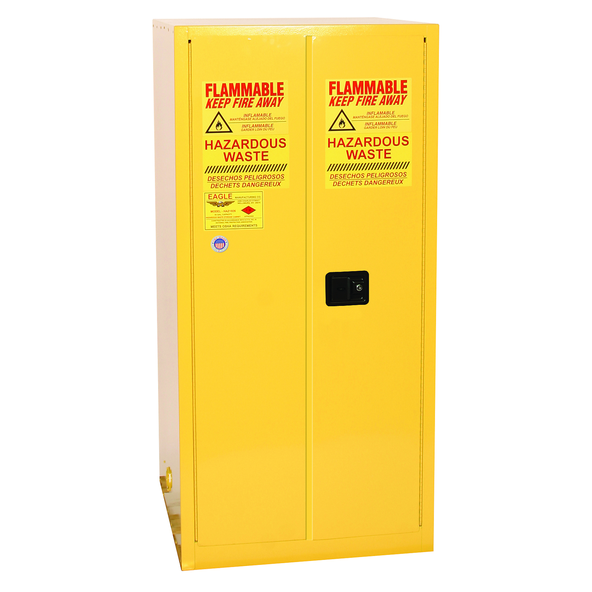 Eagle Haz-Mat Safety Cabinet — 55-Gal., 1-Drum, 1 Shelf, 2-Door, Self-Close, Yellow, Model# HAZ2610X